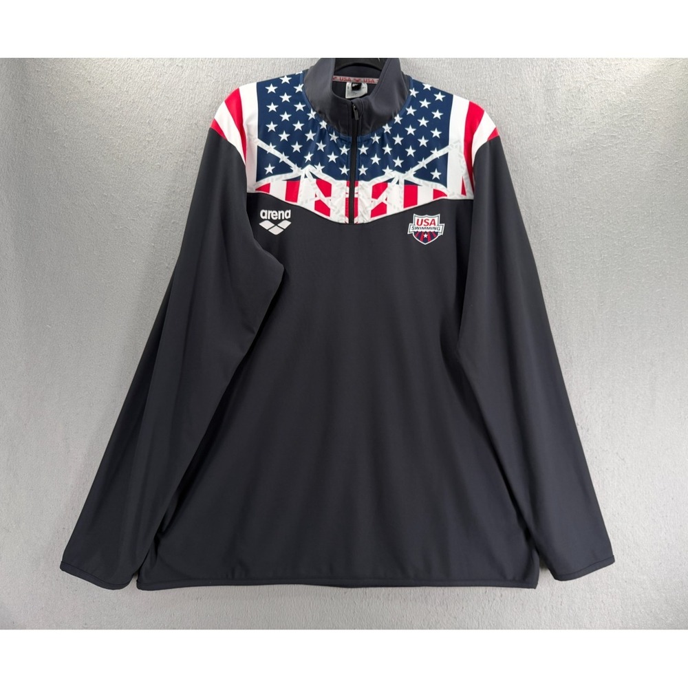 Arena Team USA Olympic Swimming OG Half Zip Shirt Flag Long Sleeve Mens XL Black